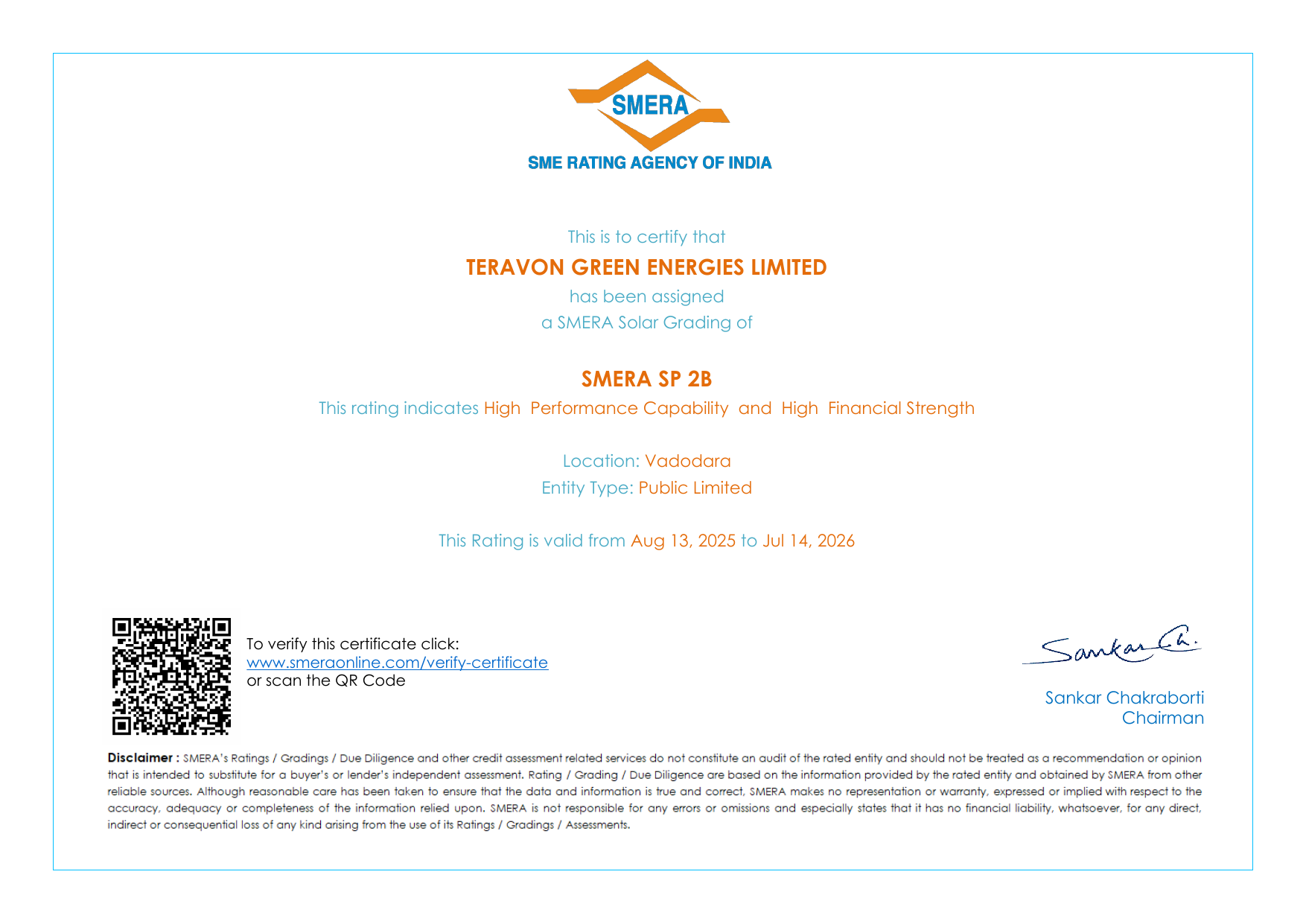 SMERA rating certificate
